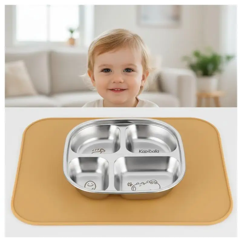 Stainless Steel Divided Dinner Plate 3 Section Compartment Mess Tray Reusable for Kids Home School Lunch Food Service