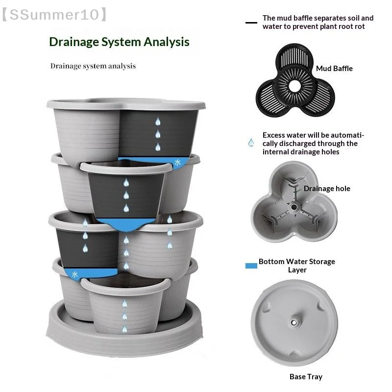 【SSummer10】Vertical Tower Stackable Flower Pot Plastic Multi-layer Garden Planter Tower For Strawberry Vegetable Frame Grow【SS】 thumbnail 2