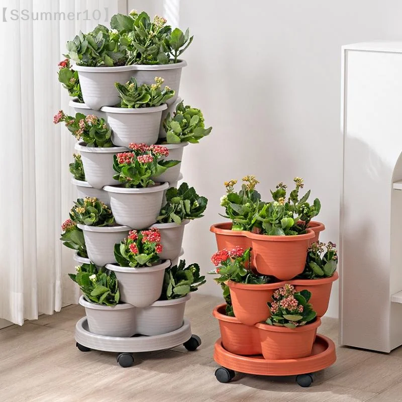 【SSummer10】Vertical Tower Stackable Flower Pot Plastic Multi-layer Garden Planter Tower For Strawberry Vegetable Frame Grow【SS】 thumbnail 3