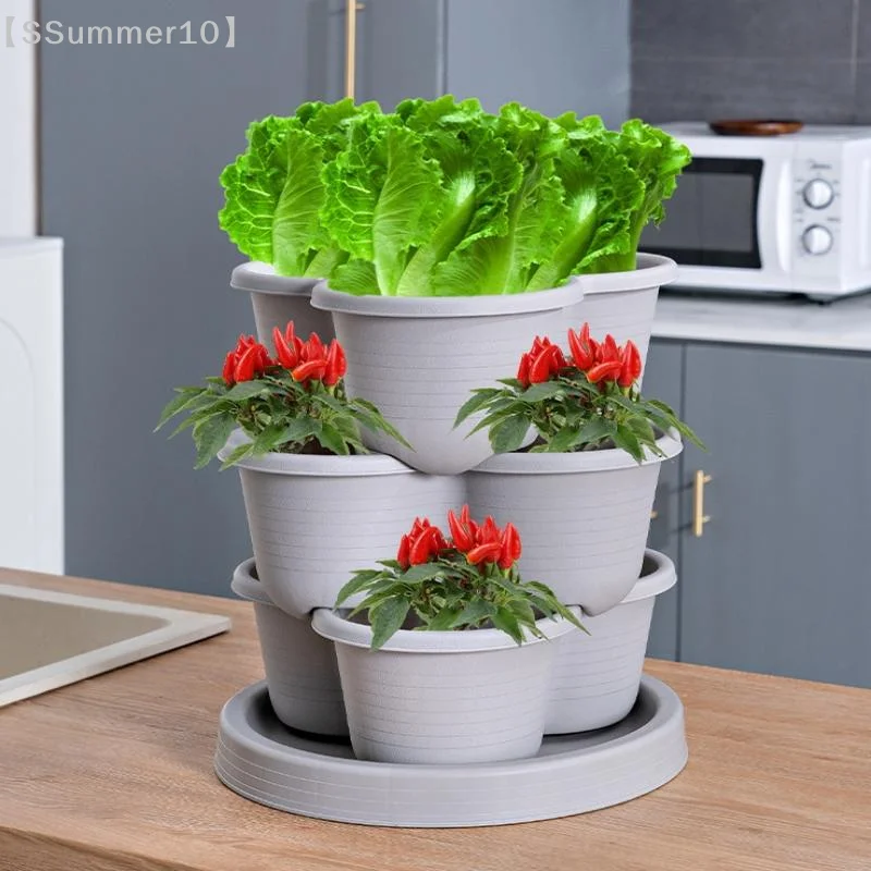 【SSummer10】Vertical Tower Stackable Flower Pot Plastic Multi-layer Garden Planter Tower For Strawberry Vegetable Frame Grow【SS】 thumbnail 5