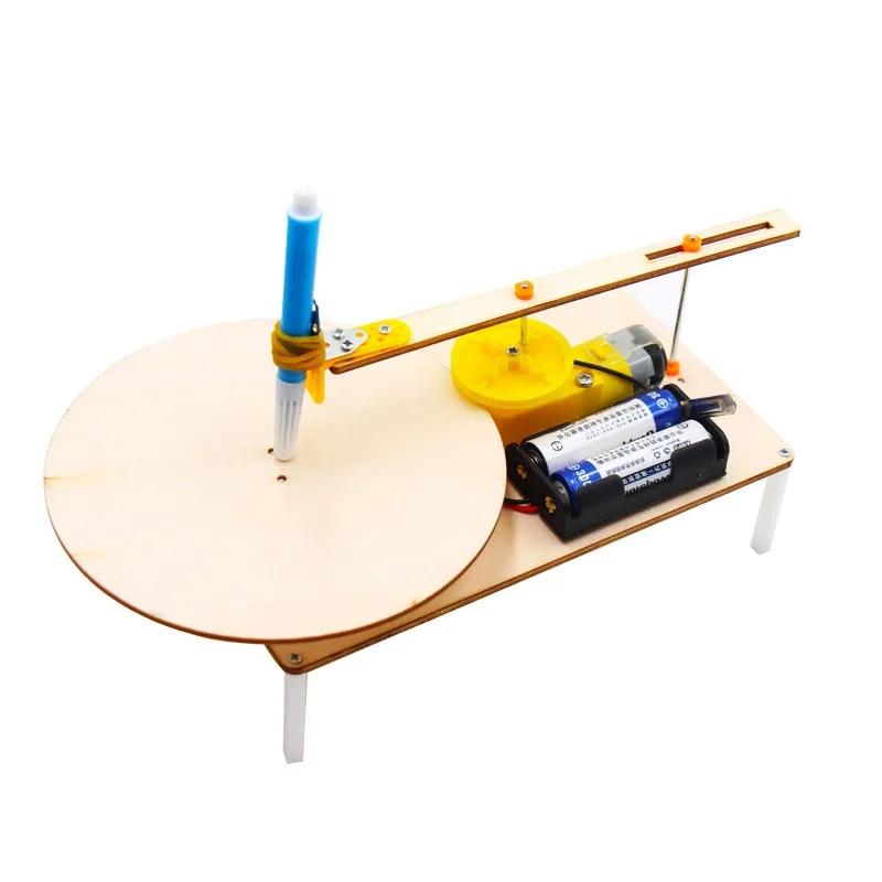 DIY Kids Creative Assembled Wooden Electric Plotter Kit Model Automatic Painting Drawing Robot Science Physics Experiment Toy thumbnail 4