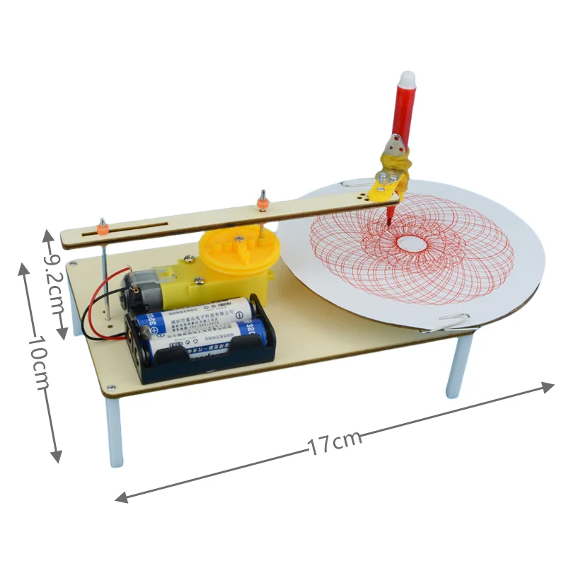 DIY Kids Creative Assembled Wooden Electric Plotter Kit Model Automatic Painting Drawing Robot Science Physics Experiment Toy thumbnail 6