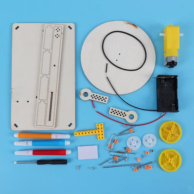 DIY Kids Creative Assembled Wooden Electric Plotter Kit Model Automatic Painting Drawing Robot Science Physics Experiment Toy thumbnail 3