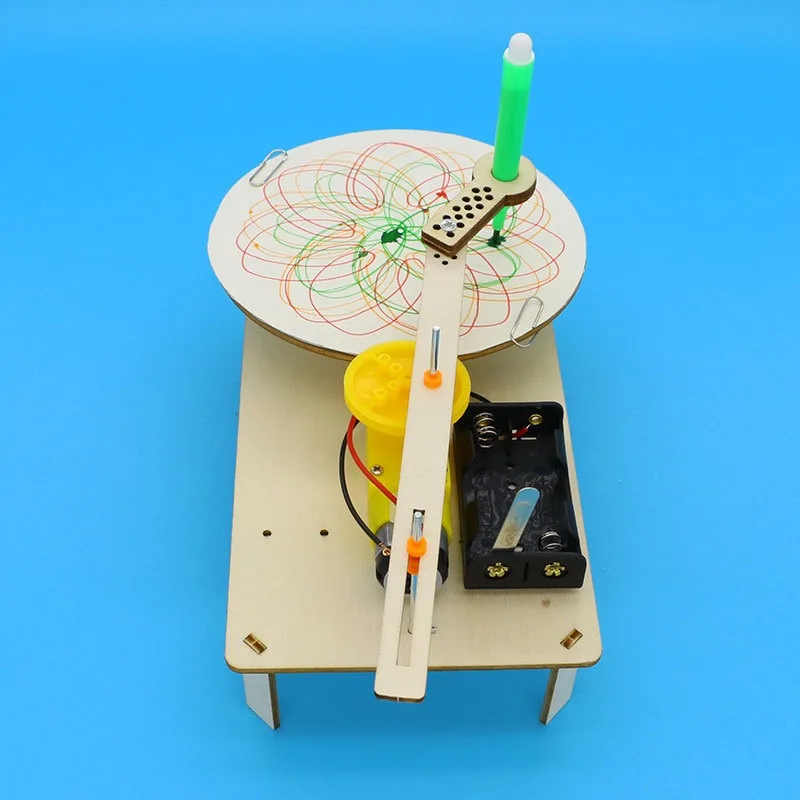 DIY Kids Creative Assembled Wooden Electric Plotter Kit Model Automatic Painting Drawing Robot Science Physics Experiment Toy thumbnail 2