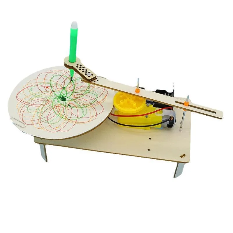 DIY Kids Creative Assembled Wooden Electric Plotter Kit Model Automatic Painting Drawing Robot Science Physics Experiment Toy thumbnail 5