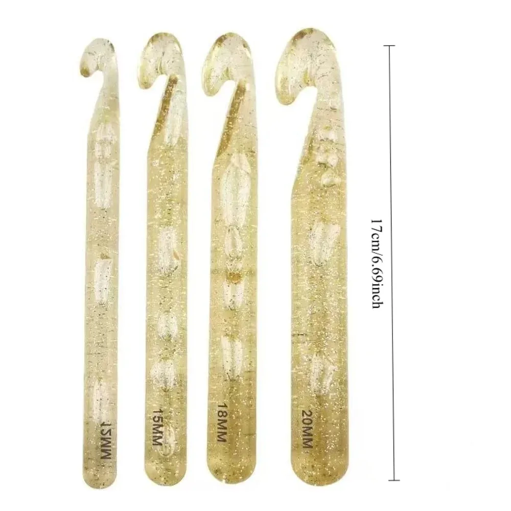 23Pcs Jumbo Crochet Hooks Set 12-20mm Gold Glitter Resin Knitting Needles with Stitch Markers & Large-Eye Blunt Needles thumbnail 3