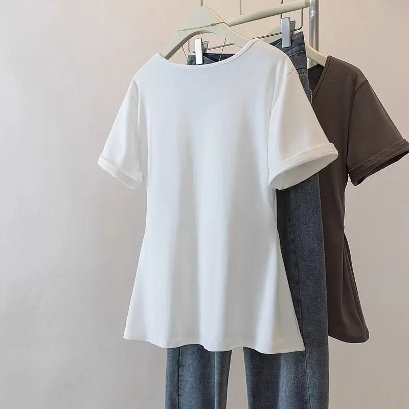 Youth Simplicity Short Sleeve Solid Korean Tops Tees Women Clothing New O-neck Irregular Casual T Shirts Fashion Trend Summer thumbnail 4