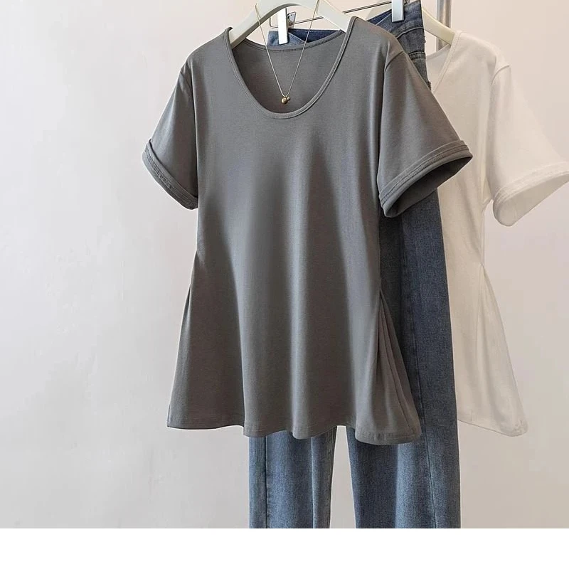 Youth Simplicity Short Sleeve Solid Korean Tops Tees Women Clothing New O-neck Irregular Casual T Shirts Fashion Trend Summer thumbnail 5
