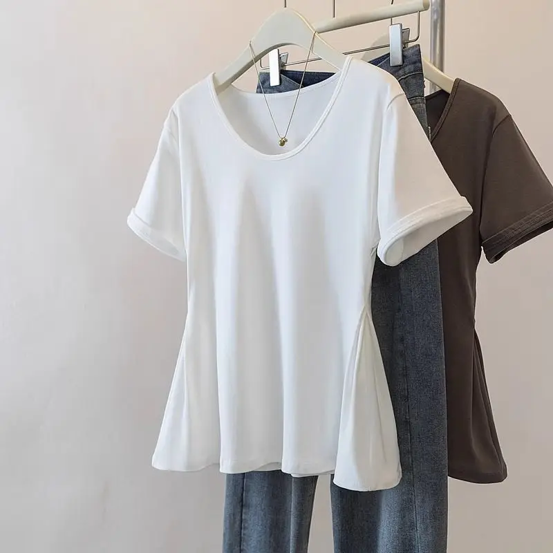 Youth Simplicity Short Sleeve Solid Korean Tops Tees Women Clothing New O-neck Irregular Casual T Shirts Fashion Trend Summer thumbnail 2