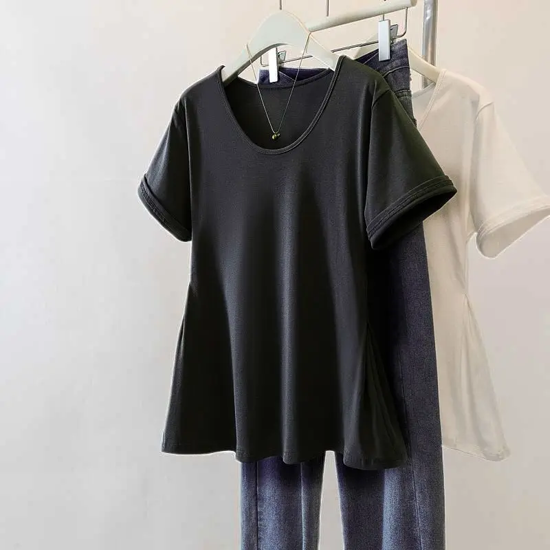 Youth Simplicity Short Sleeve Solid Korean Tops Tees Women Clothing New O-neck Irregular Casual T Shirts Fashion Trend Summer thumbnail 3