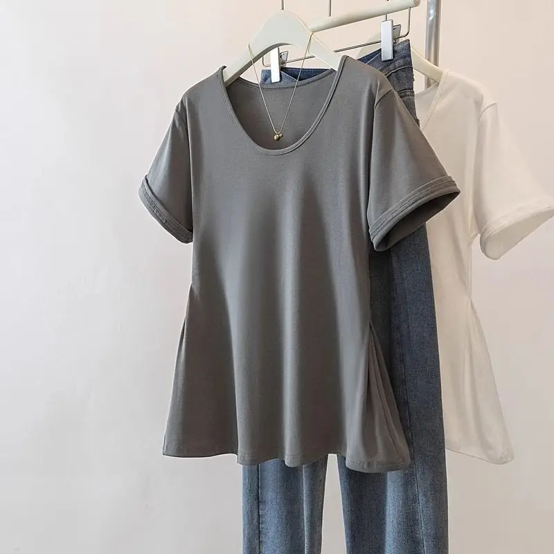 Youth Simplicity Short Sleeve Solid Korean Tops Tees Women Clothing New O-neck Irregular Casual T Shirts Fashion Trend Summer