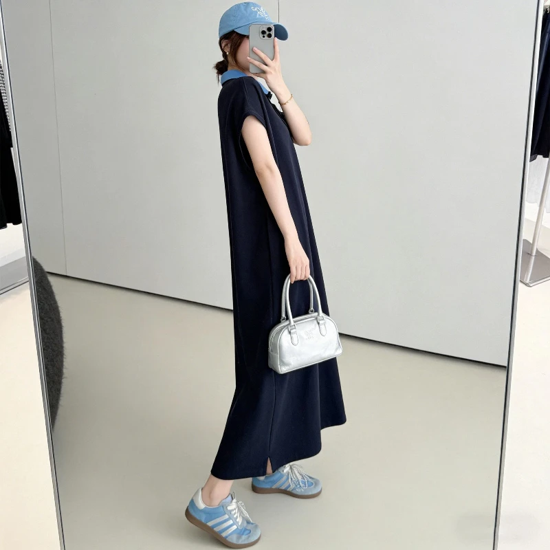 Polo Neck Contrast Patchwork Plus Size T Shirt Dress Women Clothing Short Sleeve Simplicity Casual Dresses Fashion Korean Summer thumbnail 3