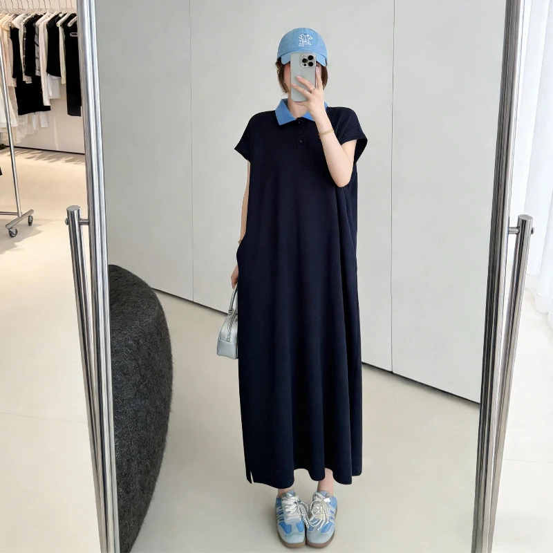 Polo Neck Contrast Patchwork Plus Size T Shirt Dress Women Clothing Short Sleeve Simplicity Casual Dresses Fashion Korean Summer thumbnail 4