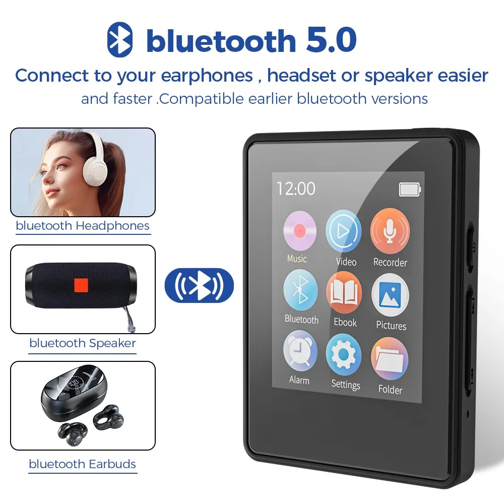 HiFi Sound Bluetooth5.0 Portable MP3 Player Sport Walkman Student Walkman 1.8 Inch Screen with FM Radio E-Book MP3 Player thumbnail 2