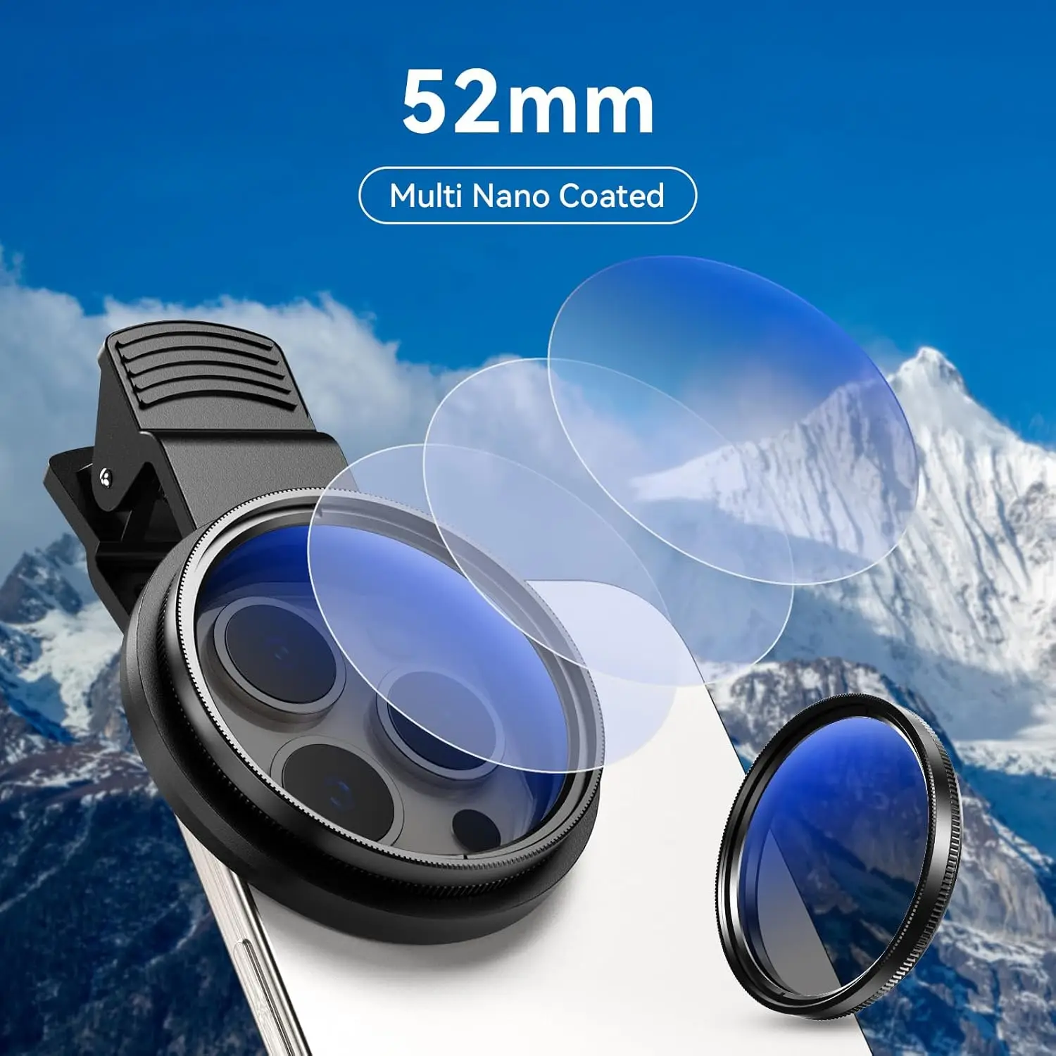 New 52mm CPL Mobile Phone Lens Filter Lens Clip Camera Accessories Circular Polarizer Filter for Canon Nikon for All Smartphone
