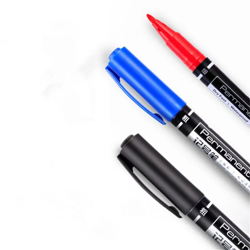1/2pcs High quality 6824 Waterproof permanent dual tip  0.5/1.0 mm  Black blue red Art Marker Pens Student  office stationery thumbnail 2