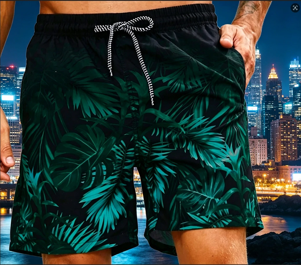 3D printed palm leaf pattern sport Quick-dry Breatha men summer Hawaiian beach shorts outdoor streetwear casual fashion Harajuku