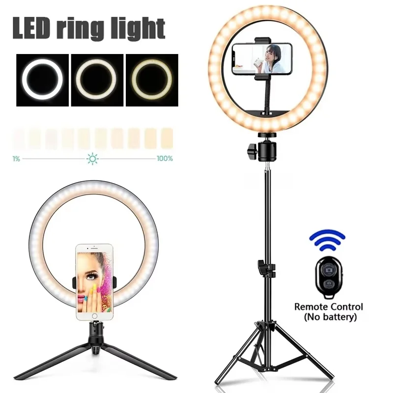 LED Selfie Ring Lighting Photographic Selfie Ring Lamp Phone Remote Fill Light With Tripod Stand Holder For Video Live Recording
