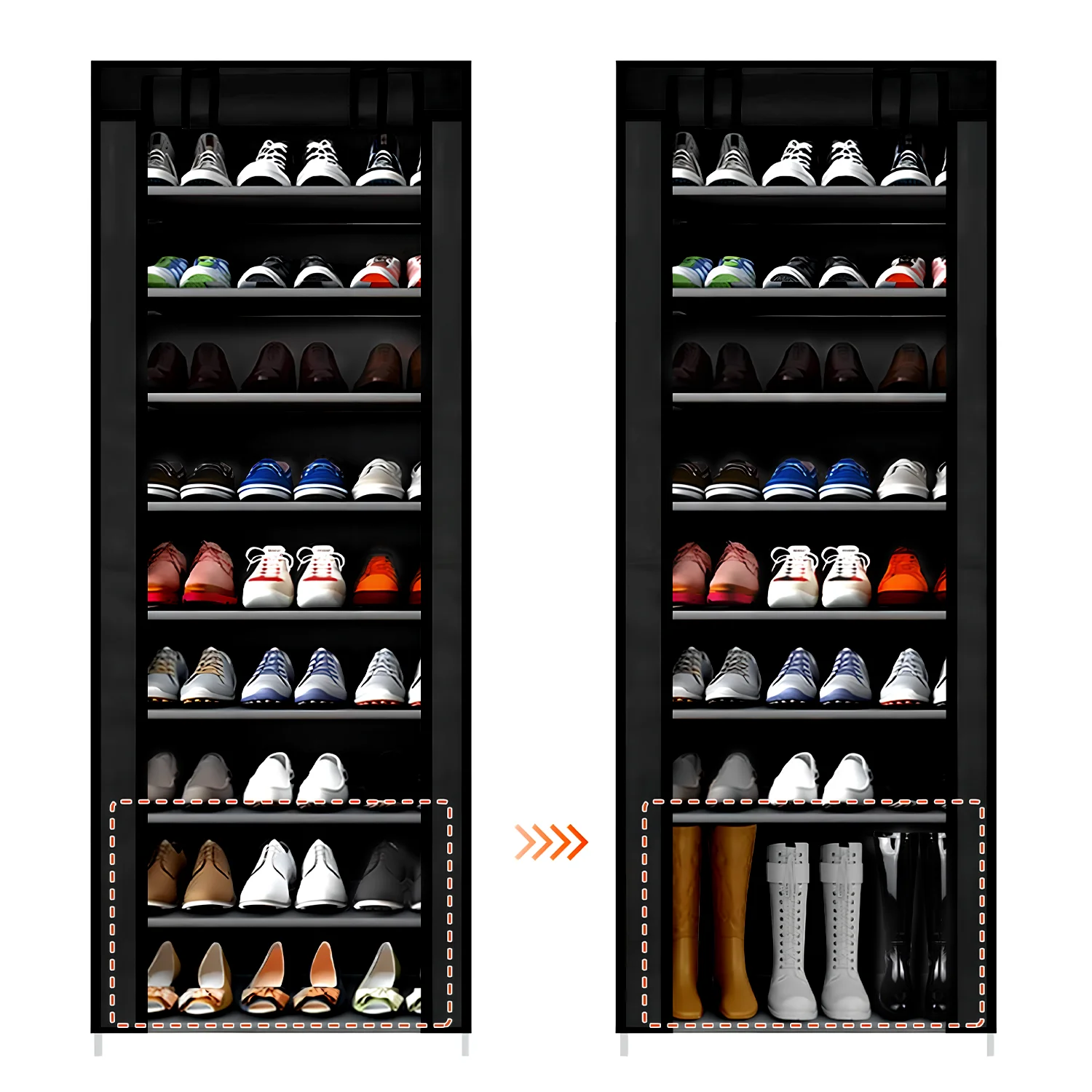 9 Layers Shoe Cabinet Nonwoven Shoe Rack Dustproof Organizer Space-Saving Home Storage Cabinet for Entryways, Hallways thumbnail 4