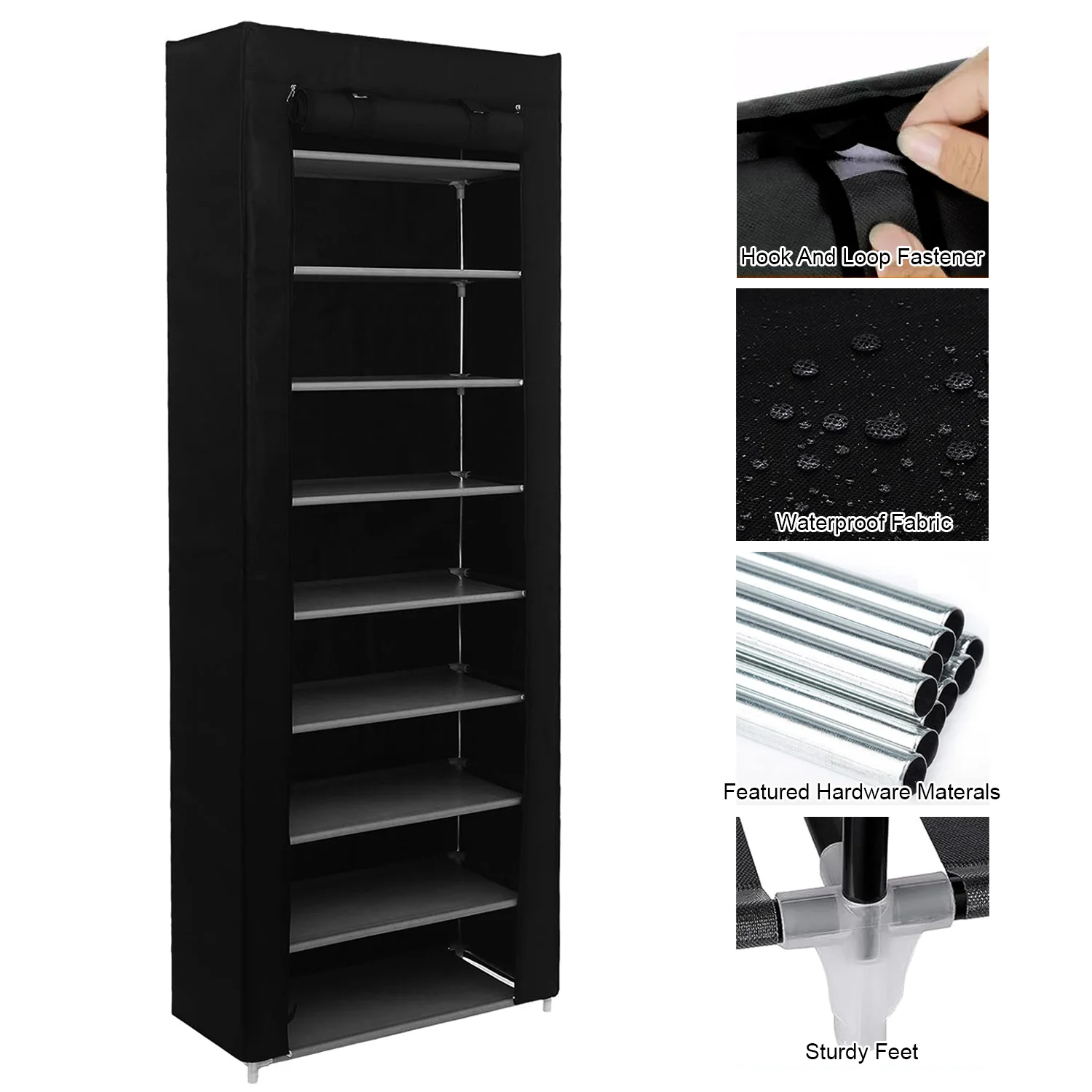 9 Layers Shoe Cabinet Nonwoven Shoe Rack Dustproof Organizer Space-Saving Home Storage Cabinet for Entryways, Hallways thumbnail 2