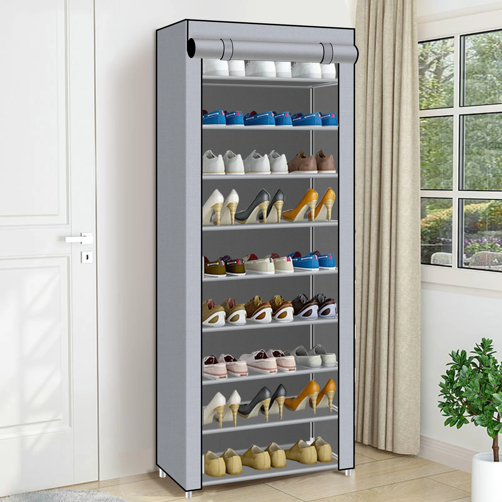 9 Layers Shoe Cabinet Nonwoven Shoe Rack Dustproof Organizer Space-Saving Home Storage Cabinet for Entryways, Hallways thumbnail 5