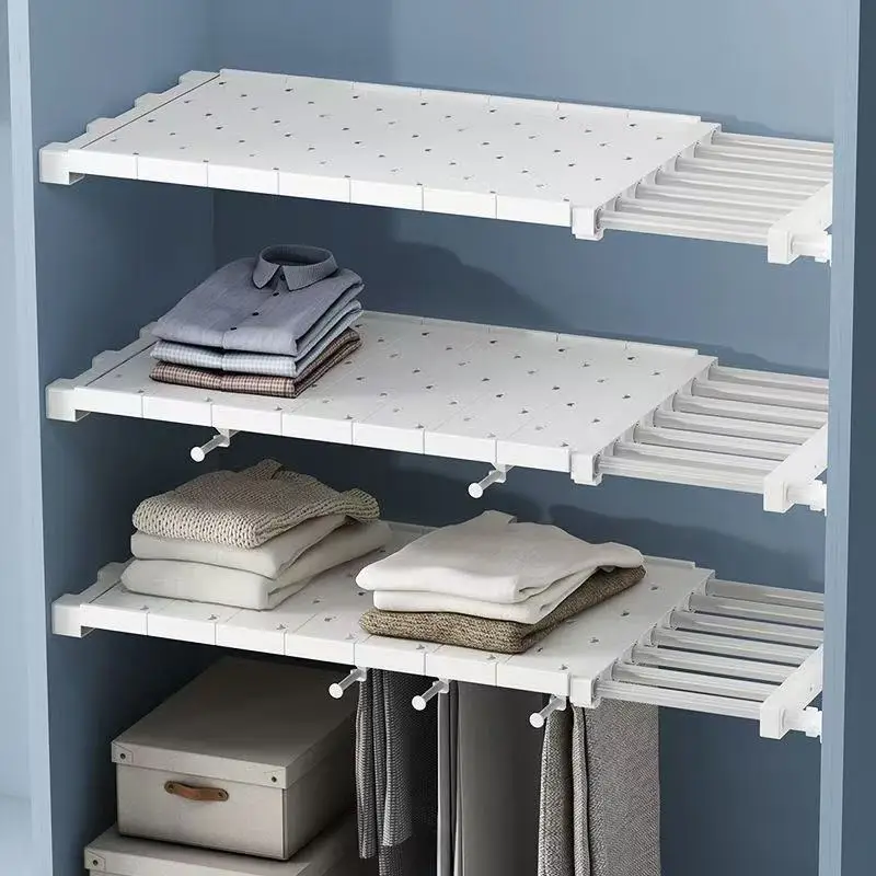White Expandable Divider Punch-free Retractable Layers Board for Wardrobe Storage Kitchen and Bathroom Shelf Dormitory Dividers