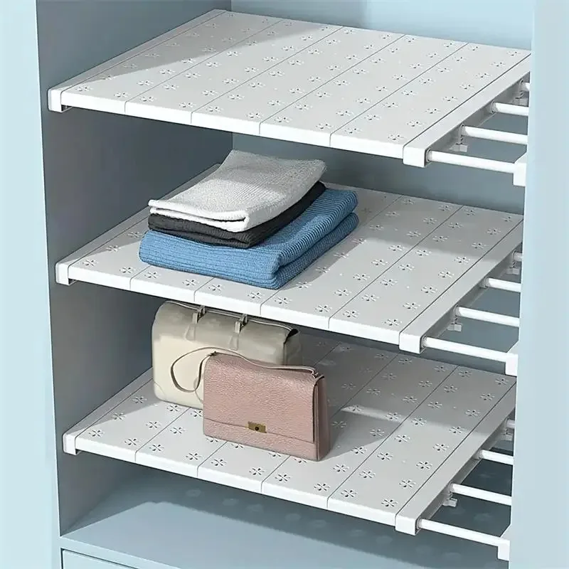 White Expandable Divider Punch-free Retractable Layers Board for Wardrobe Storage Kitchen and Bathroom Shelf Dormitory Dividers thumbnail 6
