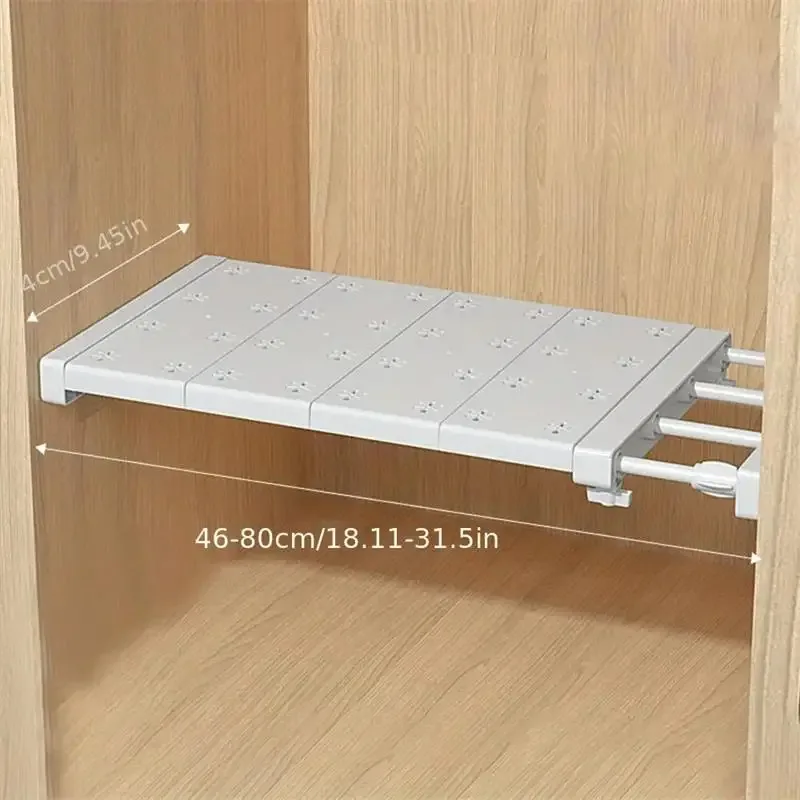 White Expandable Divider Punch-free Retractable Layers Board for Wardrobe Storage Kitchen and Bathroom Shelf Dormitory Dividers thumbnail 4