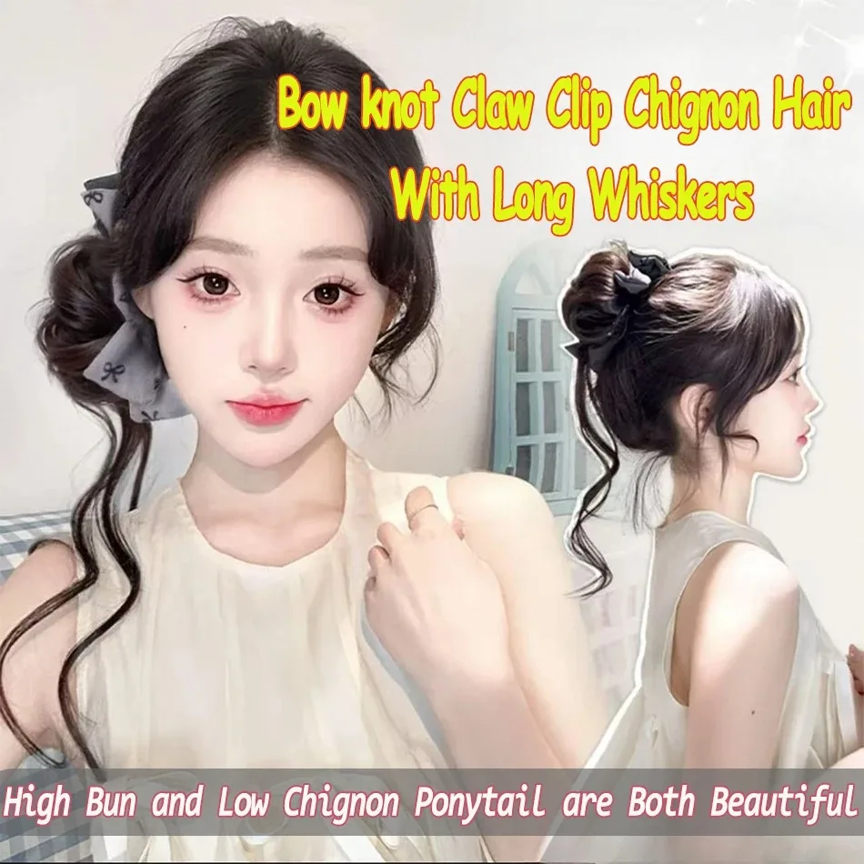 Synthetic Fiber Clip In Wavy Ponytail Hairpiece with Bow Natural Look Easy to Wear Instant Volume and Length thumbnail 3