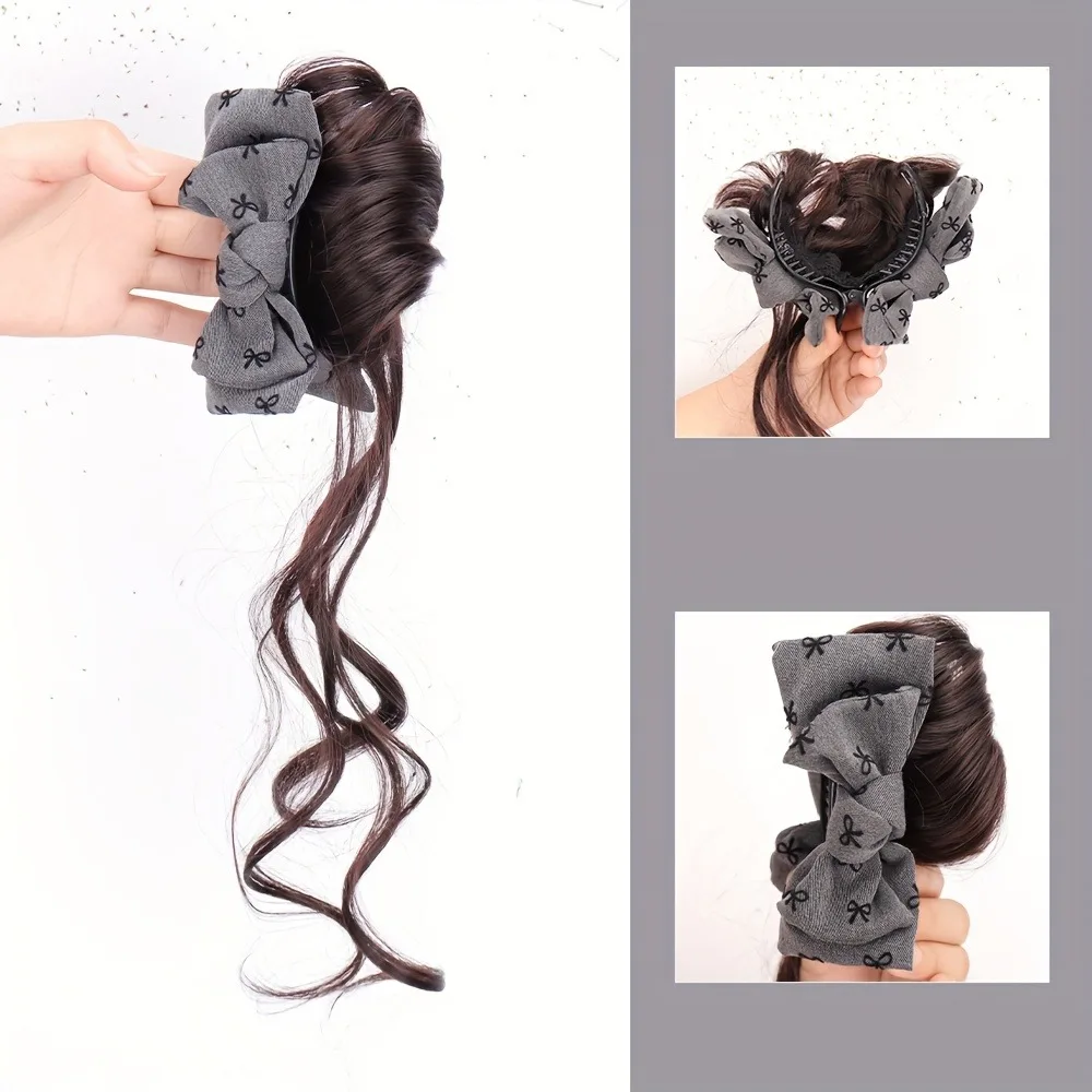 Synthetic Fiber Clip In Wavy Ponytail Hairpiece with Bow Natural Look Easy to Wear Instant Volume and Length thumbnail 5