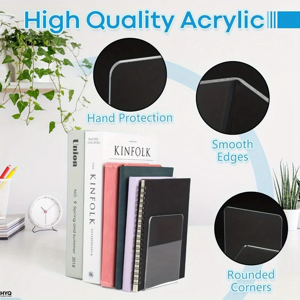 2/4pcs Set Clear Acrylic Bookends - Desktop Display Stands for Office, Home & Retail Use, Book Storage,simple bookshelves thumbnail 2