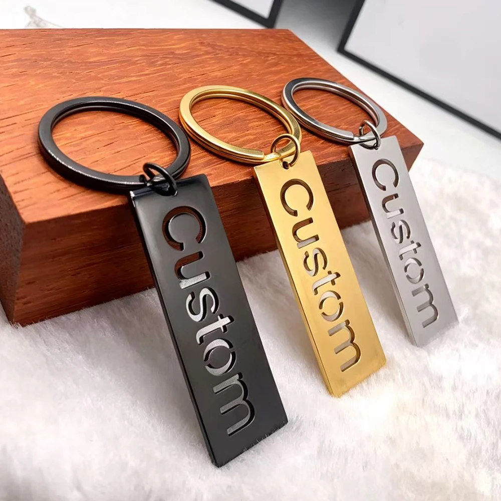 Minimalist style personalized customized name keychain, stainless steel hollow letter keychain, men's and women's gifts thumbnail 5