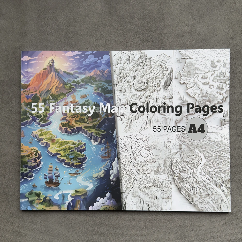 Fantasy Map Coloring Book A4 Size 55 Pages Detailed World Map Coloring Book Adventure RPG Maps Dragons Kingdoms Cities Landscape