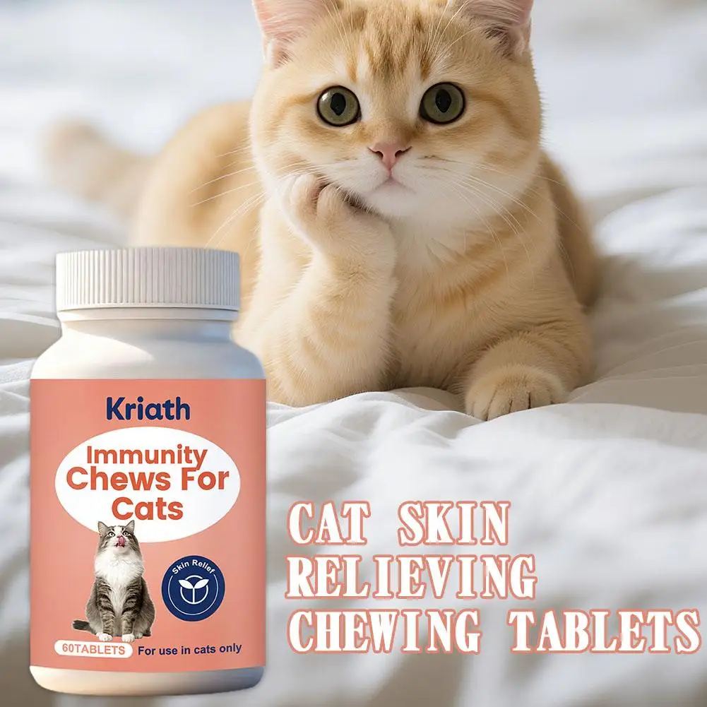 Cat Skin Relief Chewable Tablets 60pcs - Natural Itchy Skin Support For Cats With Oat Extract & Vitamin E, Soothe Dry Irrit S7O4 thumbnail 5