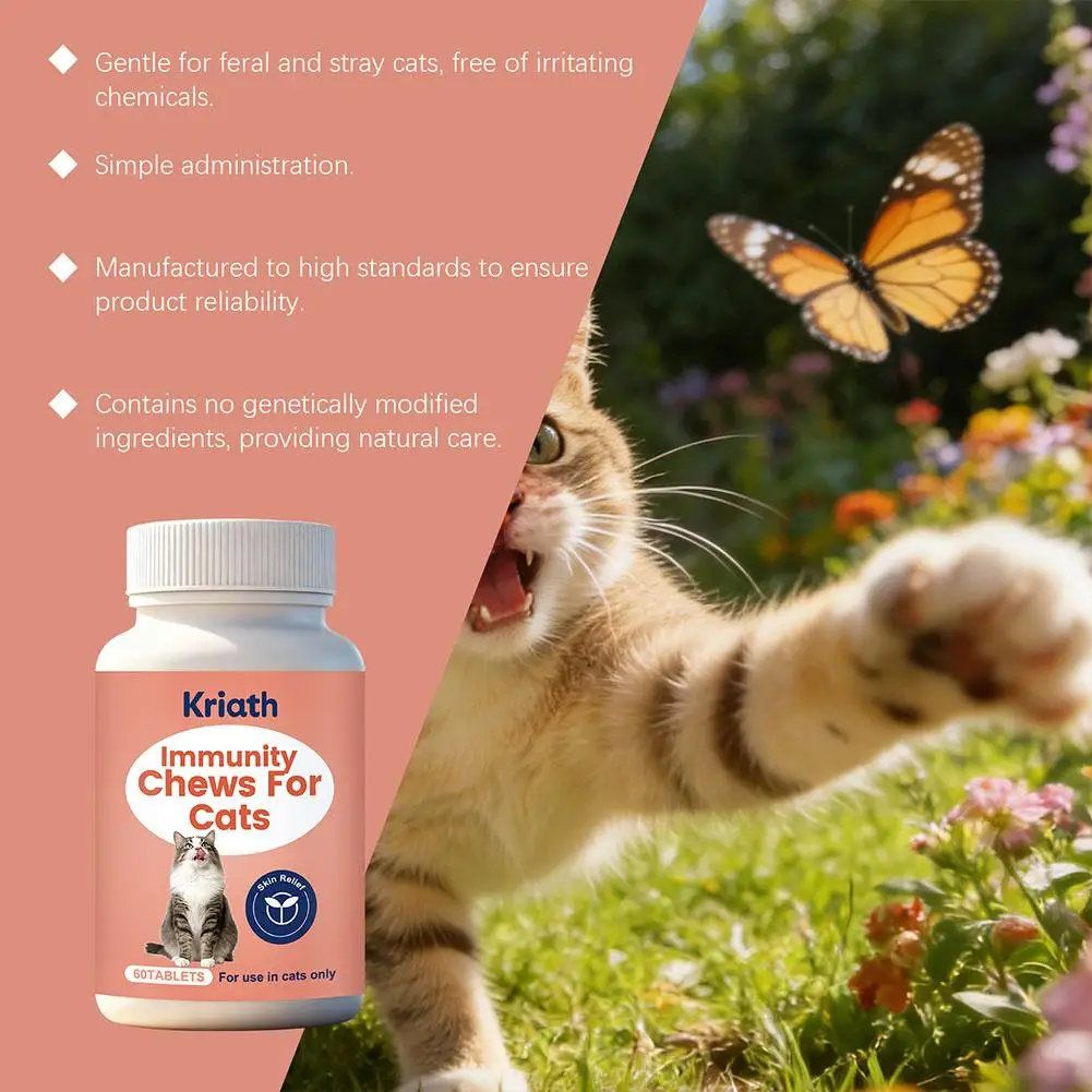 Cat Skin Relief Chewable Tablets 60pcs - Natural Itchy Skin Support For Cats With Oat Extract & Vitamin E, Soothe Dry Irrit S7O4 thumbnail 4