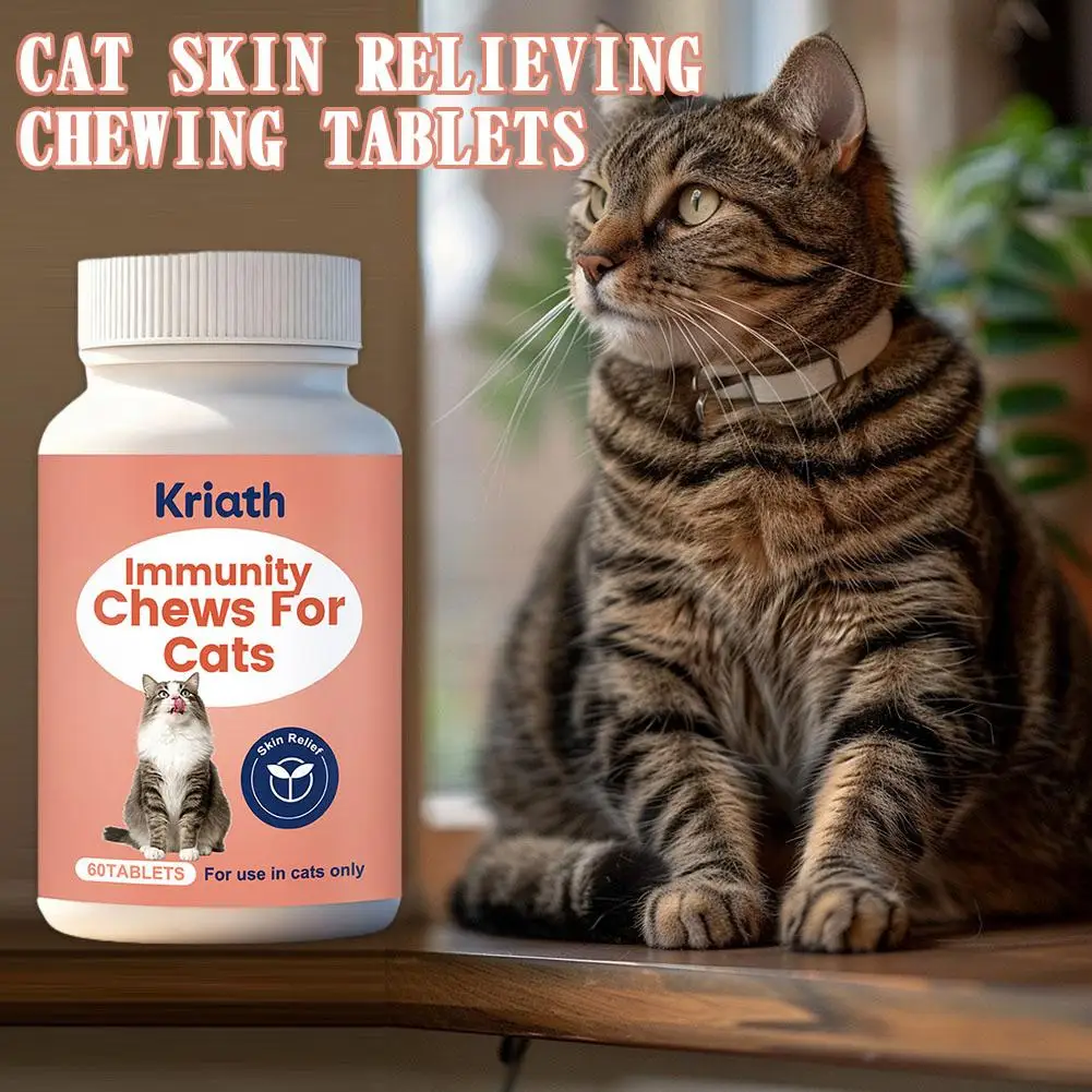 Cat Skin Relief Chewable Tablets 60pcs - Natural Itchy Skin Support For Cats With Oat Extract & Vitamin E, Soothe Dry Irrit S7O4 thumbnail 3