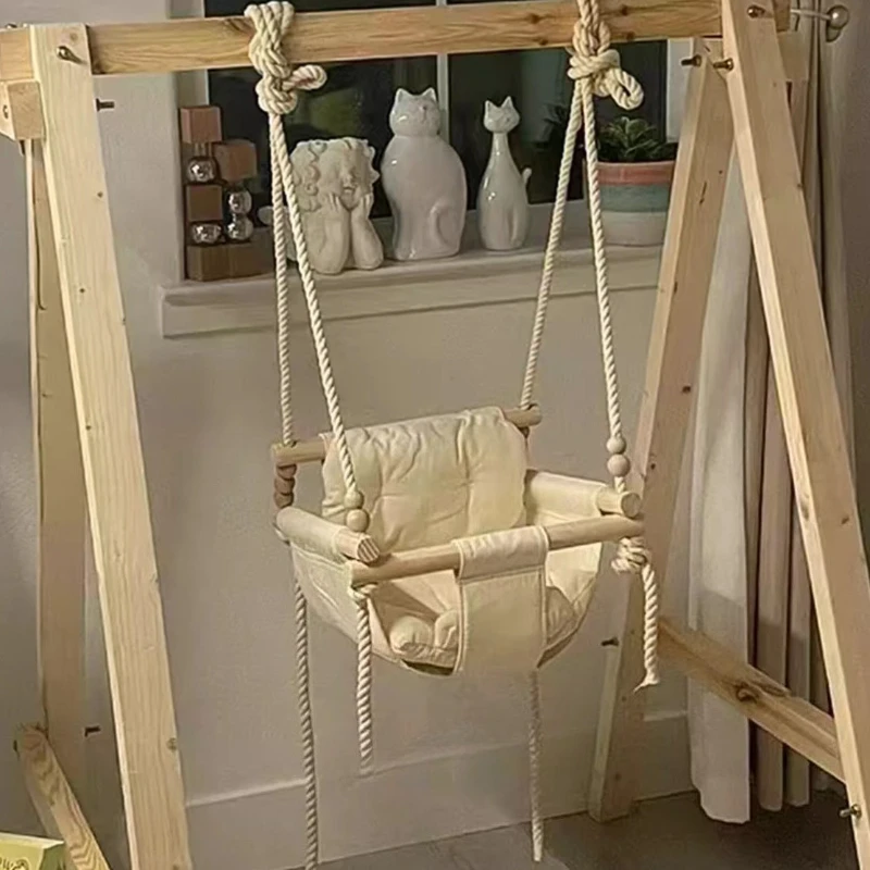 Baby Hammock Swing for Indoor Use, Hanging Cradle Bed with Head Support Pillow, Breathable Canvas Seat for Newborn Toddler