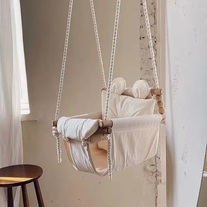 Baby Hammock Swing for Indoor Use, Hanging Cradle Bed with Head Support Pillow, Breathable Canvas Seat for Newborn Toddler thumbnail 6