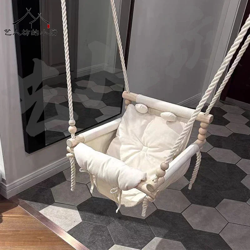 Baby Hammock Swing for Indoor Use, Hanging Cradle Bed with Head Support Pillow, Breathable Canvas Seat for Newborn Toddler thumbnail 2