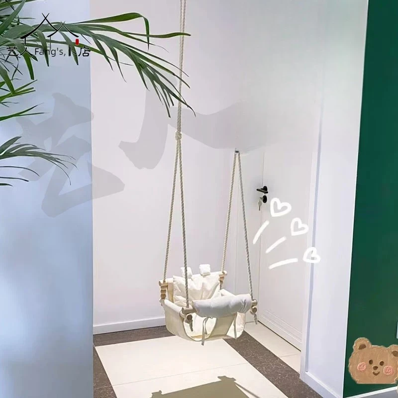 Baby Hammock Swing for Indoor Use, Hanging Cradle Bed with Head Support Pillow, Breathable Canvas Seat for Newborn Toddler thumbnail 5