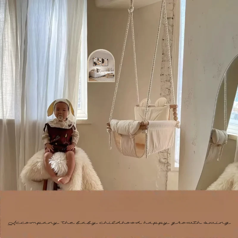 Baby Hammock Swing for Indoor Use, Hanging Cradle Bed with Head Support Pillow, Breathable Canvas Seat for Newborn Toddler thumbnail 4