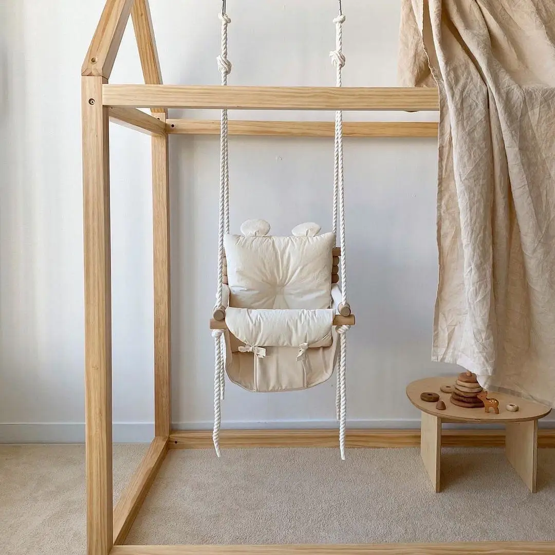 Baby Hammock Swing for Indoor Use, Hanging Cradle Bed with Head Support Pillow, Breathable Canvas Seat for Newborn Toddler thumbnail 3