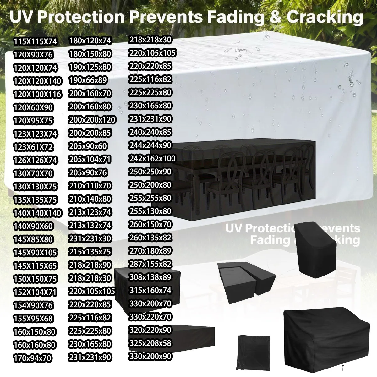 219 Sizes of Patio Furniture Covers, Table and Chair Covers, Waterproof, Dustproof, UV-proof 210D Oxford Cloth Protective Cover