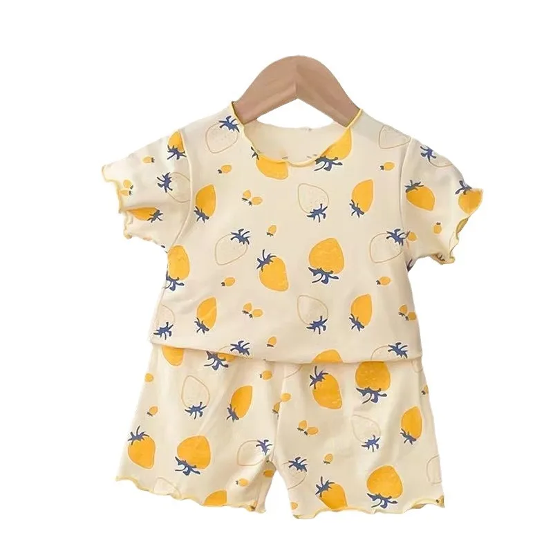Baby Girl Strawberry Pajamas Set Summer Short Sleeve Thin Two Piece Toddler Kids Sleepwear Infant Home Wear Clothes thumbnail 4