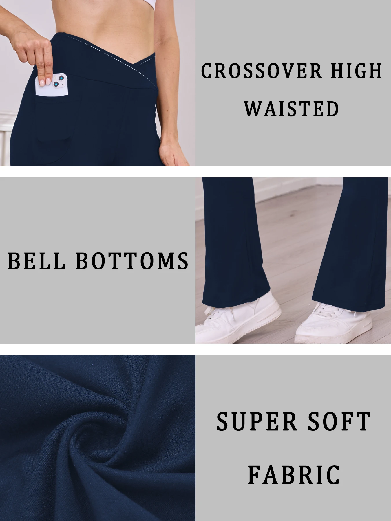 Womens Super Soft Crossover High Waisted Flare Leggings with Pockets Tummy Control Yoga Pants thumbnail 4