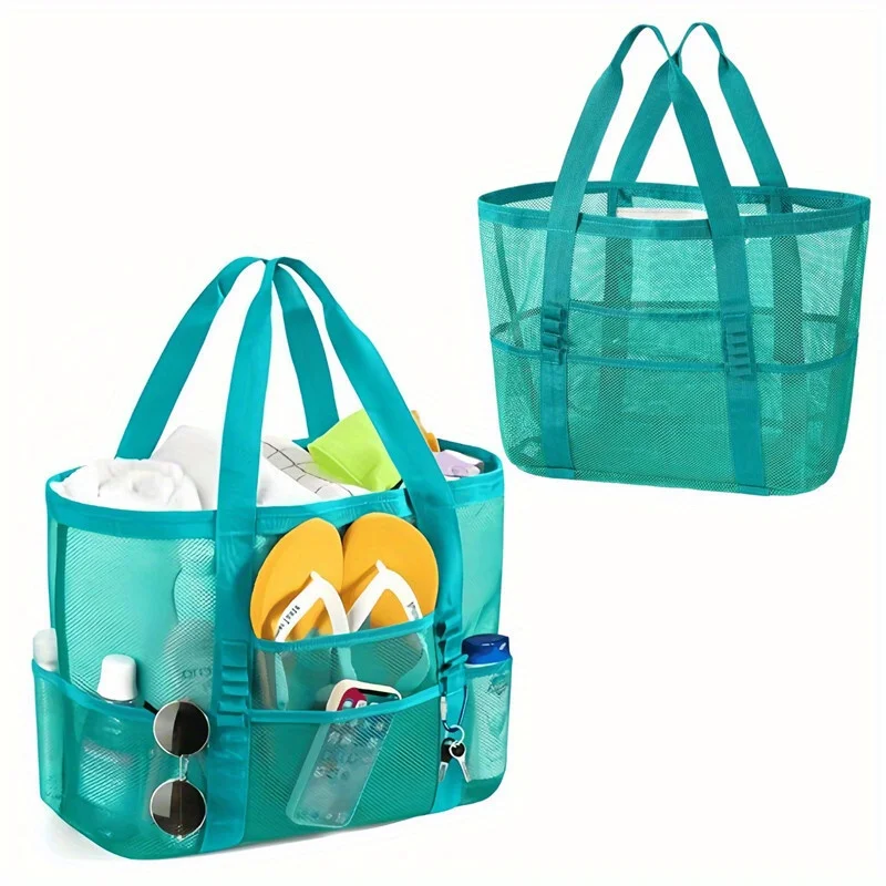 Beach Bags Sandproof Mesh Beach Pool Travel Storage Tote Bag with Multiple Pockets for Family Beach Bag for Vacation Essentials thumbnail 2