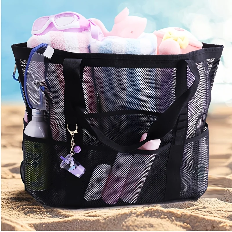 Beach Bags Sandproof Mesh Beach Pool Travel Storage Tote Bag with Multiple Pockets for Family Beach Bag for Vacation Essentials thumbnail 6