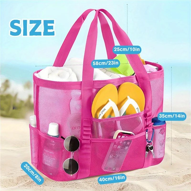 Beach Bags Sandproof Mesh Beach Pool Travel Storage Tote Bag with Multiple Pockets for Family Beach Bag for Vacation Essentials thumbnail 5