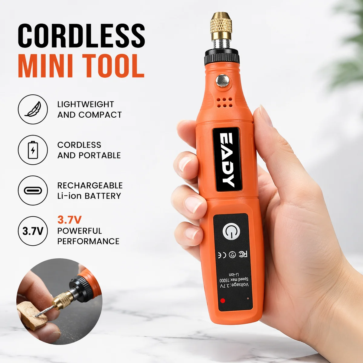 EADY 5-Speed Multifunctional USB Electric Rotary Tool, Mini Drill & Engraving Kit, Cordless DIY Hand Tools – Perfect for Sanding thumbnail 4
