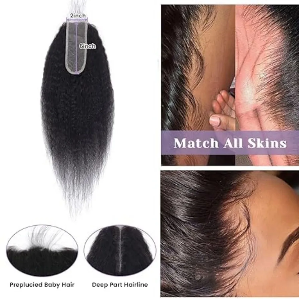 Kinky Straight Lace Closure Human Hair 2x6 4x4 5x5 HD Lace Closure Yaki Straight 13x4 13x6 Full Lace Frontal with 360 Lace thumbnail 3
